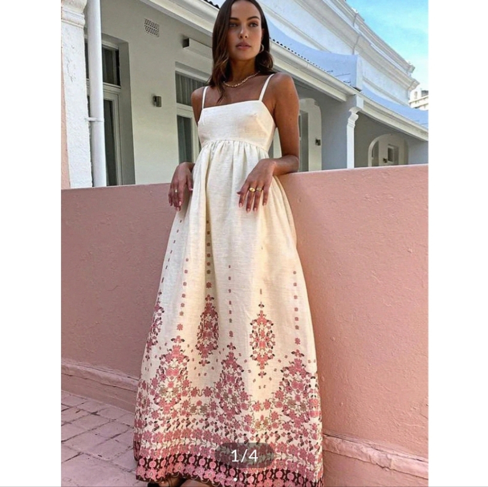 Commense Cream and Pink Maxi Dress